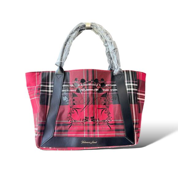 Victoria’s Secret Large Tote Bag Red Plaid V Logo Holiday Shopper NWT - Picture 3 of 12
